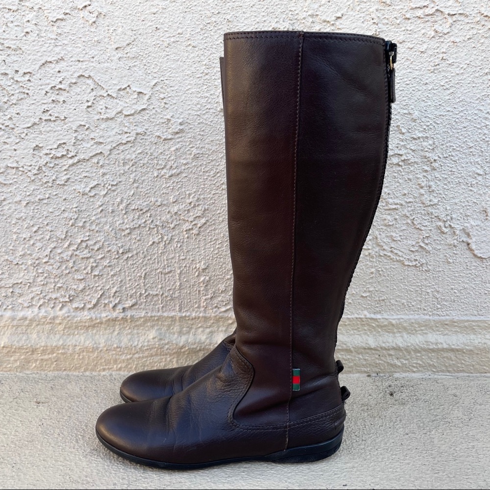 Gucci Brown leather knee riding boots with full back zip size IT 35.5 US 5.5